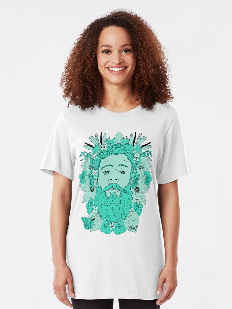 Alternate view of Floral bear Mint Aqua Slim Fit T-Shirt