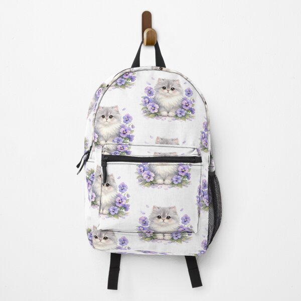 Item preview, Watercolor Fluffy Kitten with Purple Pansy Flowers  designed and sold by silviaol.