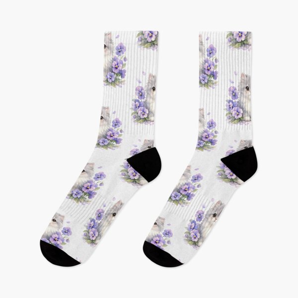 Item preview, Watercolor Fluffy Kitten with Purple Pansy Flowers  designed and sold by silviaol.