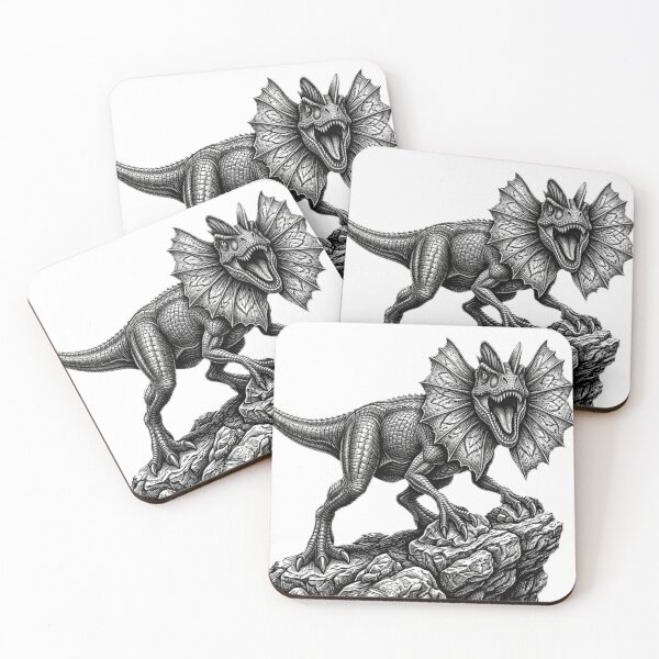 Item preview, Realistic bold line dilophosaurus on rock designed and sold by Minimalisticaly.