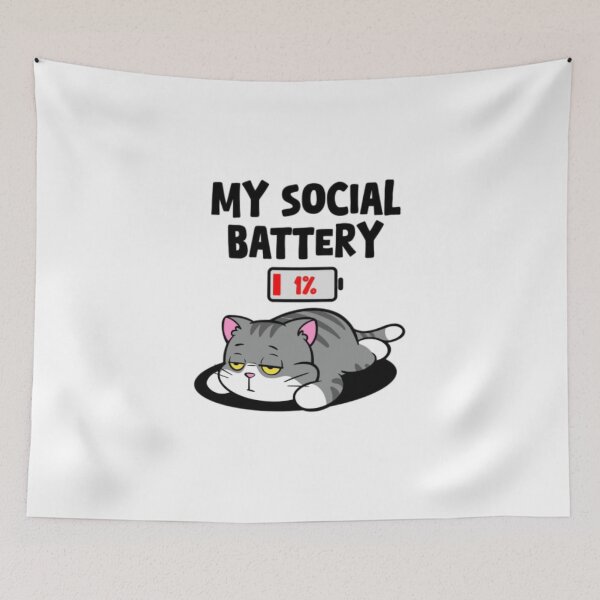 Item preview, My Social Battery 1% Funny Introvert Cat Cute Cat Sticker designed and sold by Cute-Corne.