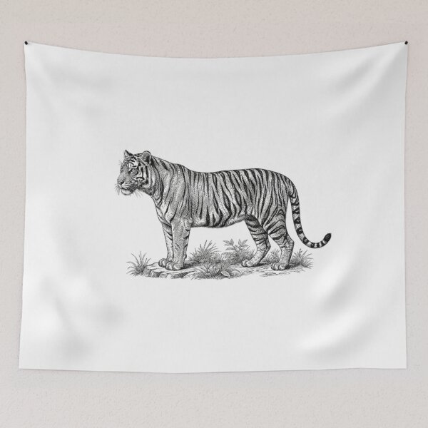 Item preview, Realistic fine line black and white tiger designed and sold by Minimalisticaly.