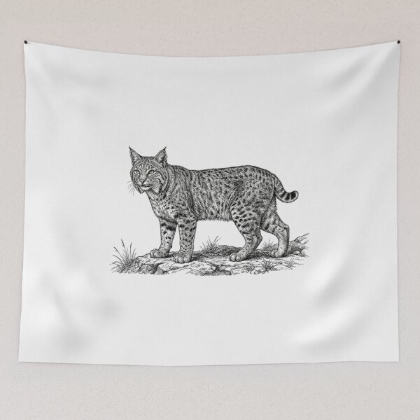 Item preview, Realistic fine line black and white bobcat designed and sold by Minimalisticaly.