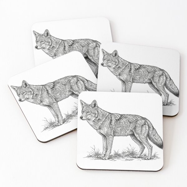 Item preview, Realistic fine line black and white coyote designed and sold by Minimalisticaly.