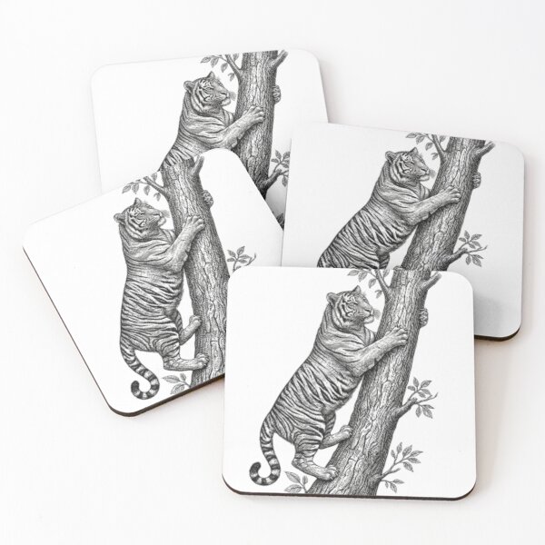 Item preview, Realistic fine line black and white tiger climbing tree designed and sold by Minimalisticaly.