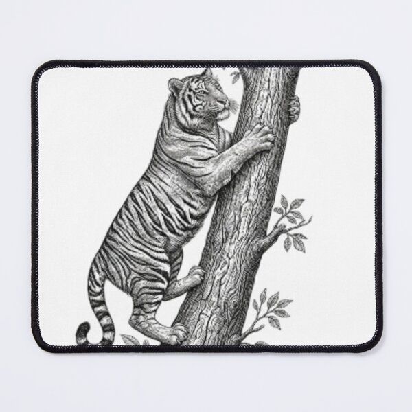 Item preview, Realistic fine line black and white tiger climbing tree designed and sold by Minimalisticaly.