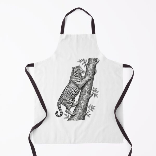 Item preview, Realistic fine line black and white tiger climbing tree designed and sold by Minimalisticaly.