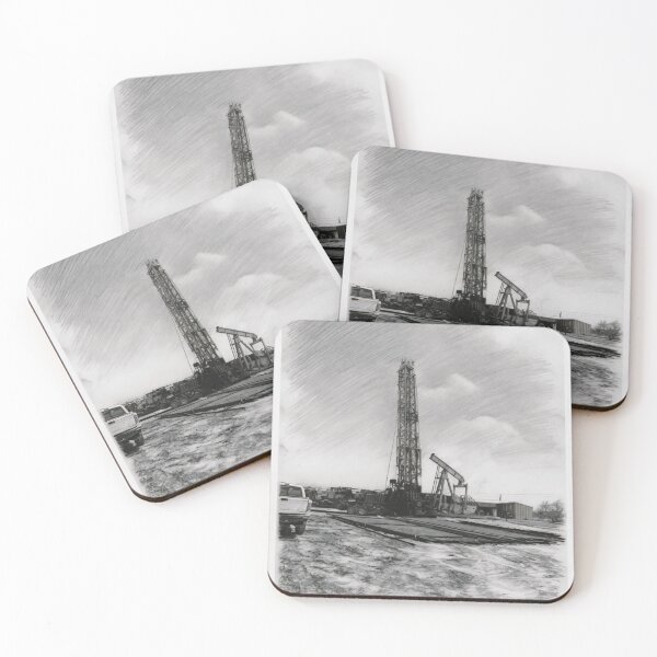 Item preview, Oil Pumpjack at Dusk Charcoal with Gold Accents designed and sold by CiaraCharcoal.