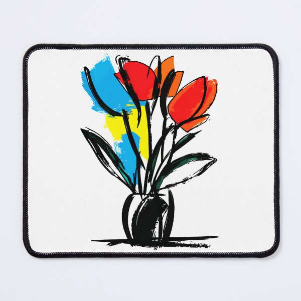 Item preview, Bold Red Orange Tulips with Blue Yellow Accents Floral Art designed and sold by RamyGallery.