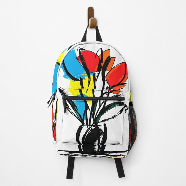 Item preview, Bold Red Orange Tulips with Blue Yellow Accents Floral Art designed and sold by RamyGallery.