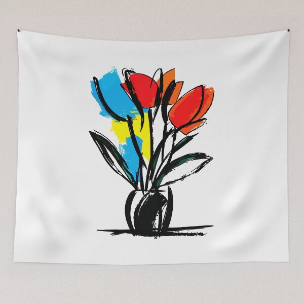 Item preview, Bold Red Orange Tulips with Blue Yellow Accents Floral Art designed and sold by RamyGallery.