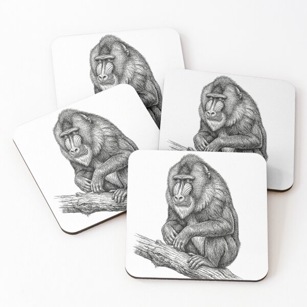 Item preview, Realistic fine line mandrill sitting designed and sold by Minimalisticaly.