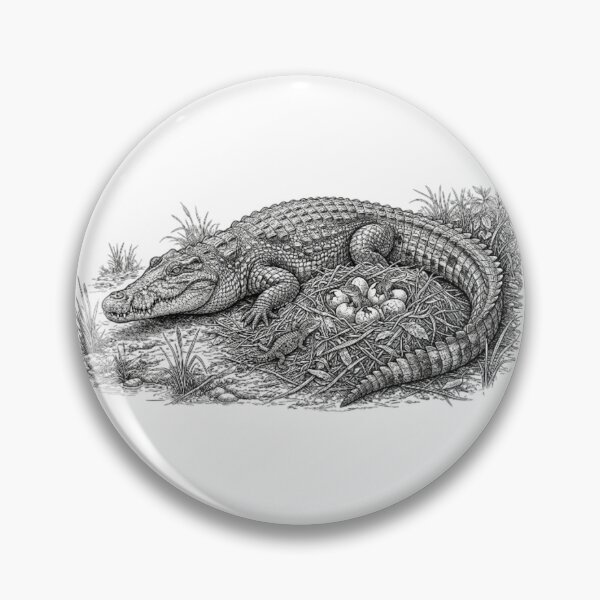 Item preview, Realistic high detail black and white crocodille with nest full of hatching eggs. designed and sold by Minimalisticaly.