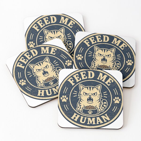 Item preview, Feed Me Human Funny Cat Vintage Badge designed and sold by EastEndTownie.