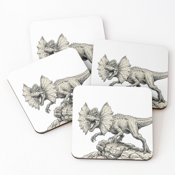 Item preview, Realistic black and white angry dilophosaurus on rock designed and sold by Minimalisticaly.