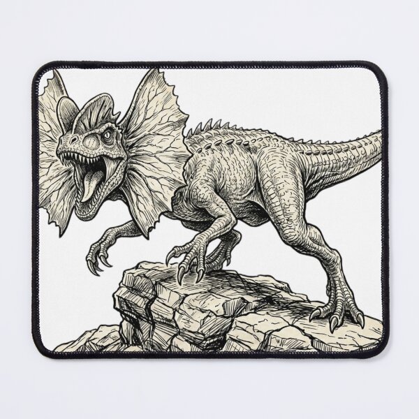 Item preview, Realistic black and white angry dilophosaurus on rock designed and sold by Minimalisticaly.