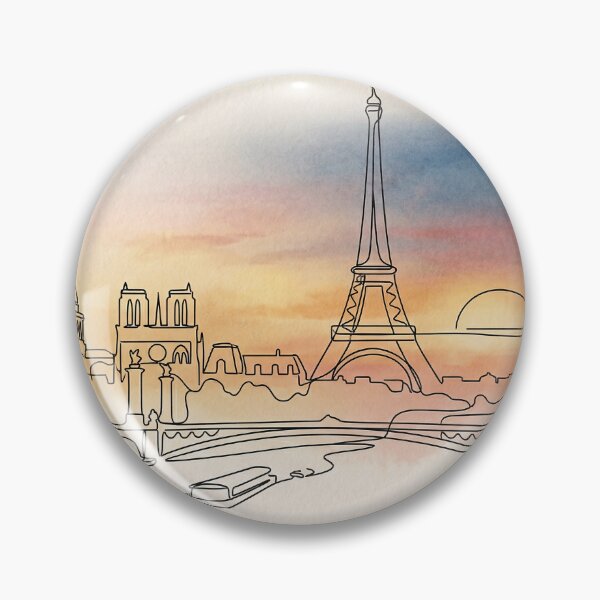Item preview, Paris Skyline Line Art Sunset Watercolor designed and sold by PixorStudio.