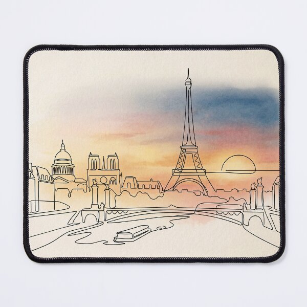 Item preview, Paris Skyline Line Art Sunset Watercolor designed and sold by PixorStudio.