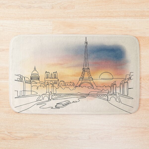 Item preview, Paris Skyline Line Art Sunset Watercolor designed and sold by PixorStudio.