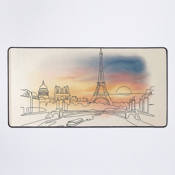 Item preview, Paris Skyline Line Art Sunset Watercolor designed and sold by PixorStudio.