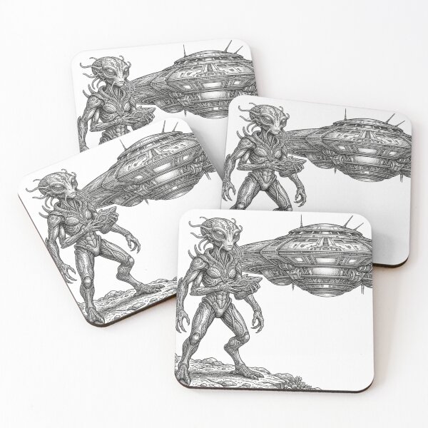 Item preview, Realistic minimalistic alien with ufo designed and sold by Minimalisticaly.