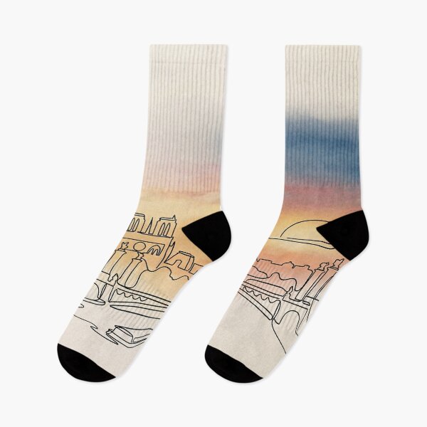 Item preview, Paris Skyline Line Art Sunset Watercolor designed and sold by PixorStudio.