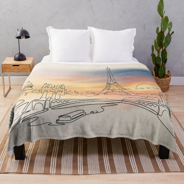Item preview, Paris Skyline Line Art Sunset Watercolor designed and sold by PixorStudio.