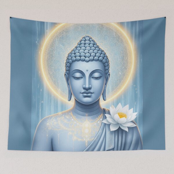 Item preview, Serene Buddha Blue Gold Lotus Meditation Art designed and sold by PixorStudio.