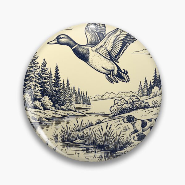 Item preview, Vintage Woodcut Mallard Duck in Flight & Pointers designed and sold by Dust And Doom.