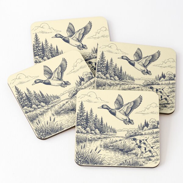 Item preview, Vintage Woodcut Mallard Duck in Flight & Pointers designed and sold by Dust And Doom.