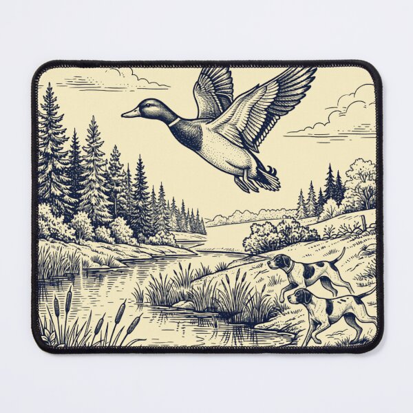 Item preview, Vintage Woodcut Mallard Duck in Flight & Pointers designed and sold by Dust And Doom.