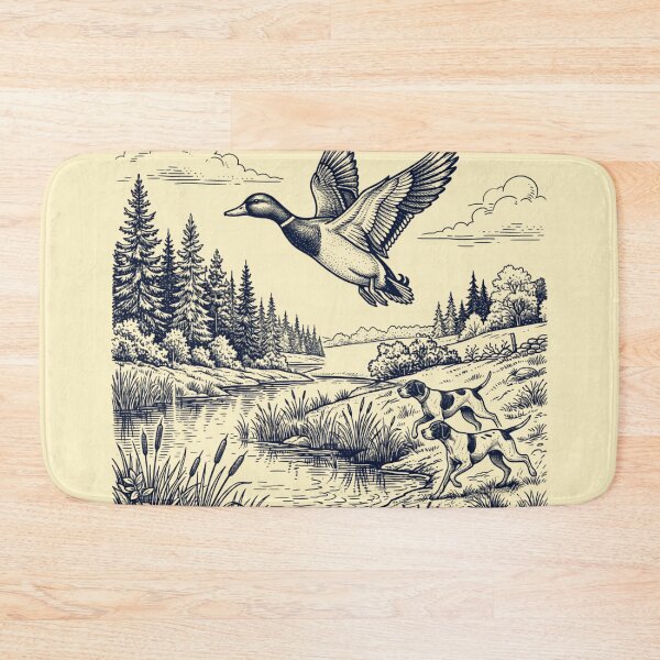 Item preview, Vintage Woodcut Mallard Duck in Flight & Pointers designed and sold by Dust And Doom.