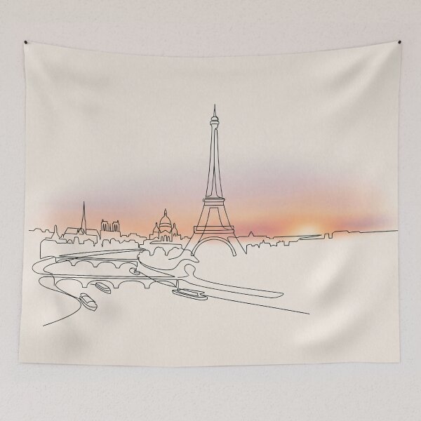 Item preview, Minimal Paris Skyline Line Art Sunset Gradient designed and sold by PixorStudio.