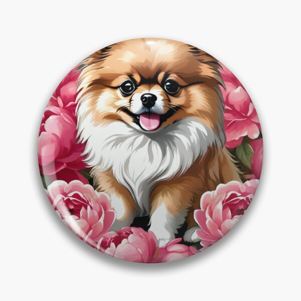 Item preview, Fluffy Pomeranian Sitting Among Vibrant Pink Peonies designed and sold by CASASIS_MERCH.