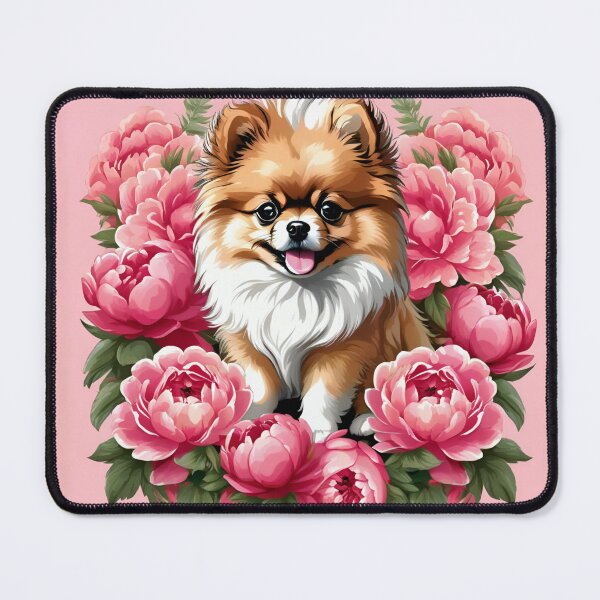Item preview, Fluffy Pomeranian Sitting Among Vibrant Pink Peonies designed and sold by CASASIS_MERCH.
