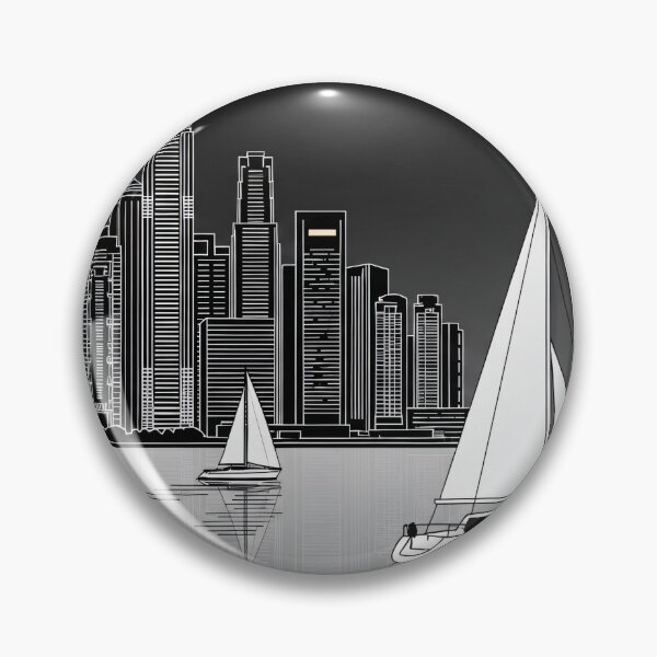 Item preview, Black White City Skyline Sailboat Reflection Art designed and sold by PixorStudio.