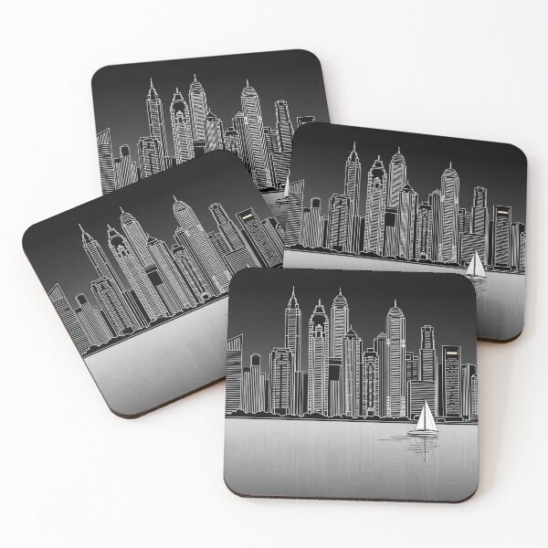 Item preview, Black White City Skyline Sailboat Reflection Art designed and sold by PixorStudio.