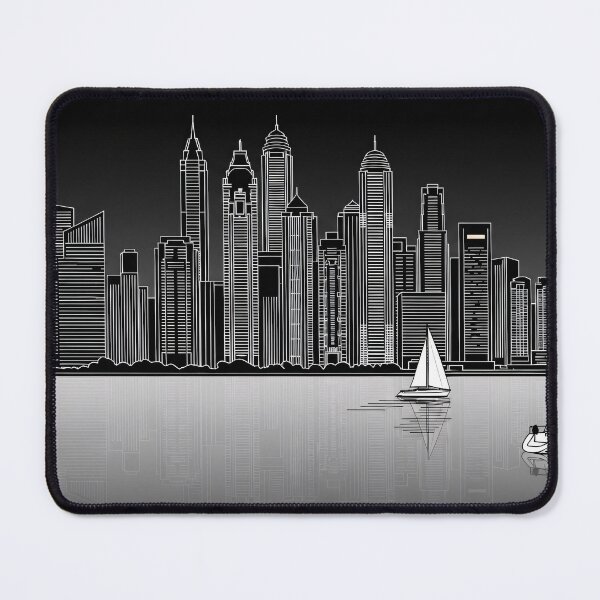 Item preview, Black White City Skyline Sailboat Reflection Art designed and sold by PixorStudio.