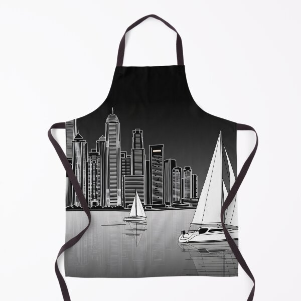 Item preview, Black White City Skyline Sailboat Reflection Art designed and sold by PixorStudio.