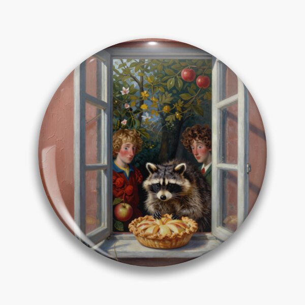 Item preview, Raccoon at the Window with Apple Pie – Cozy Cottagecore Illustration designed and sold by AnimalAirtistry.