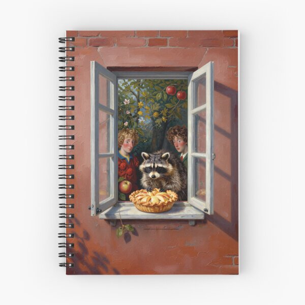 Item preview, Raccoon at the Window with Apple Pie – Cozy Cottagecore Illustration designed and sold by AnimalAirtistry.