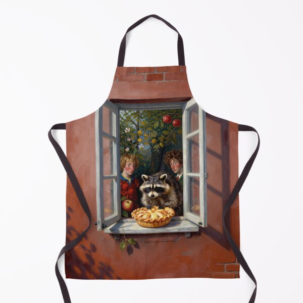 Item preview, Raccoon at the Window with Apple Pie – Cozy Cottagecore Illustration designed and sold by AnimalAirtistry.