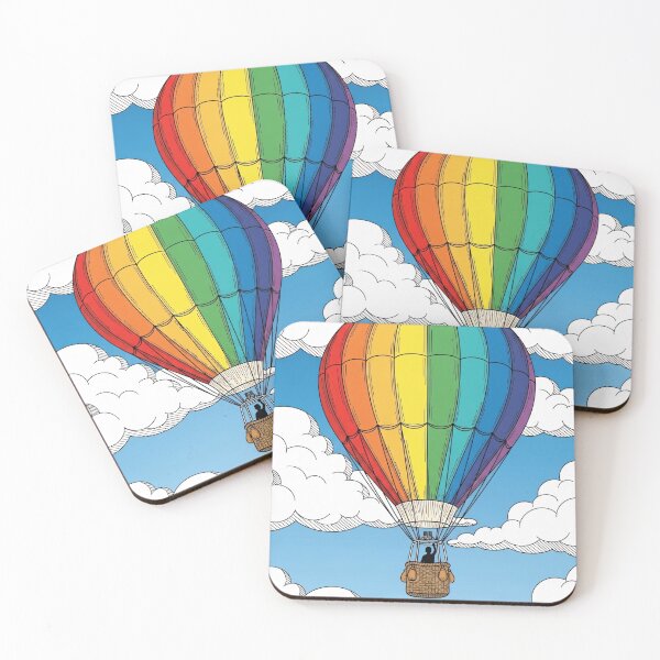Item preview, Rainbow Hot Air Balloon Blue Sky Clouds designed and sold by PixorStudio.