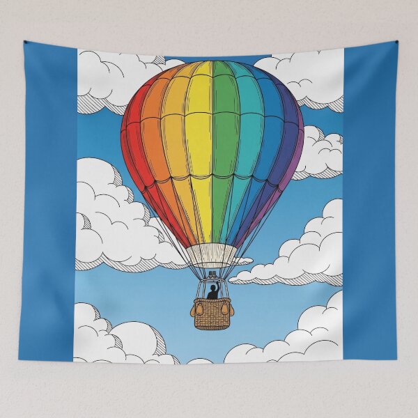 Item preview, Rainbow Hot Air Balloon Blue Sky Clouds designed and sold by PixorStudio.