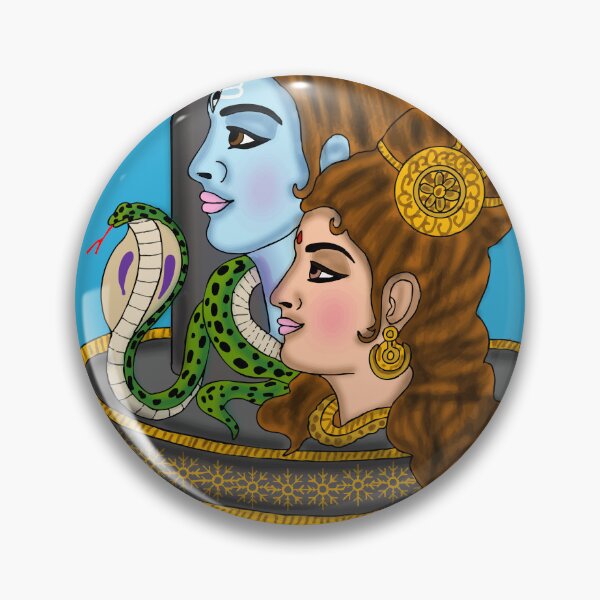 Item preview, Shiva Parvati Divine Drawing – Sacred Hindu Couple Art Illustration designed and sold by Harshit_Digital_Arts.