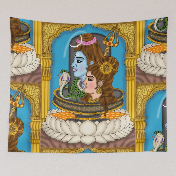 Item preview, Shiva Parvati Divine Drawing – Sacred Hindu Couple Art Illustration designed and sold by Harshit_Digital_Arts.