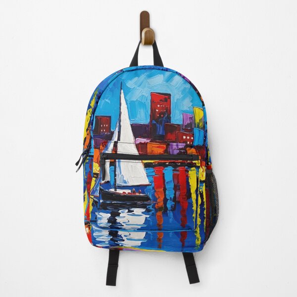 Item preview, Colorful Night Cityscape Sailboat Reflection Painting designed and sold by PixorStudio.
