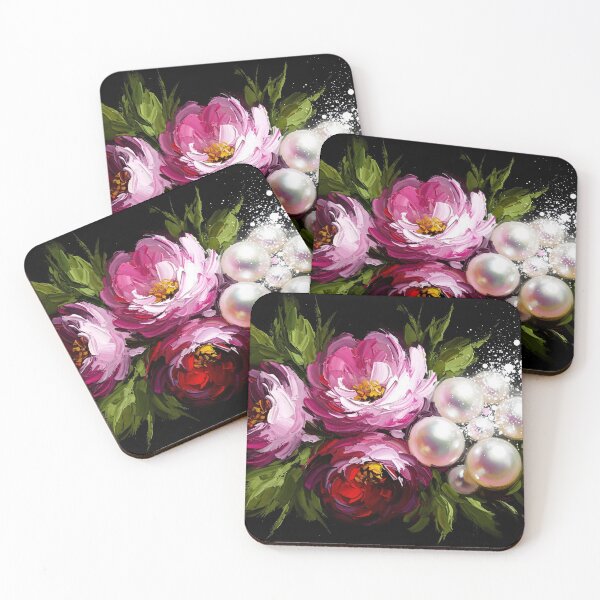 Item preview, Pink Floral Bouquet Pearls Black Background Painting designed and sold by PixorStudio.