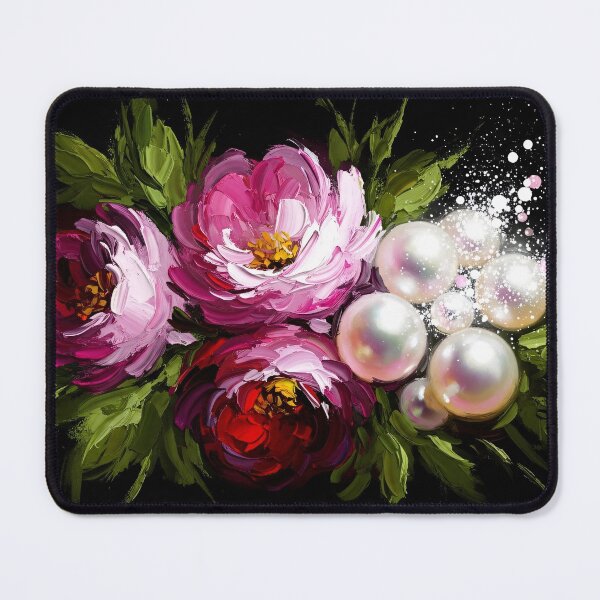 Item preview, Pink Floral Bouquet Pearls Black Background Painting designed and sold by PixorStudio.