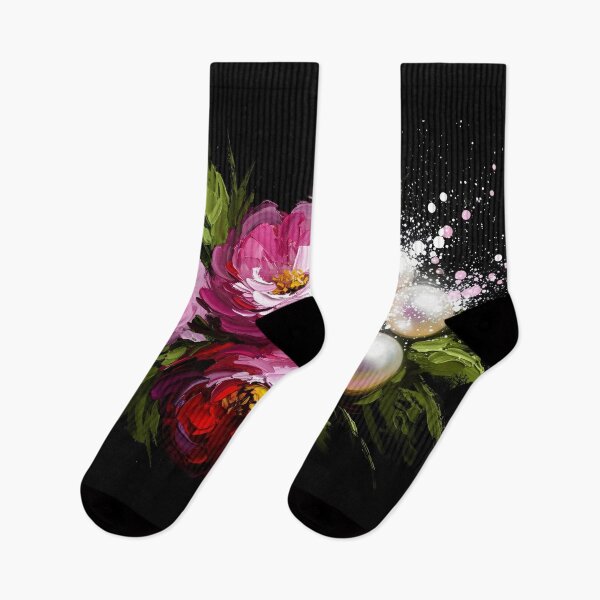Item preview, Pink Floral Bouquet Pearls Black Background Painting designed and sold by PixorStudio.